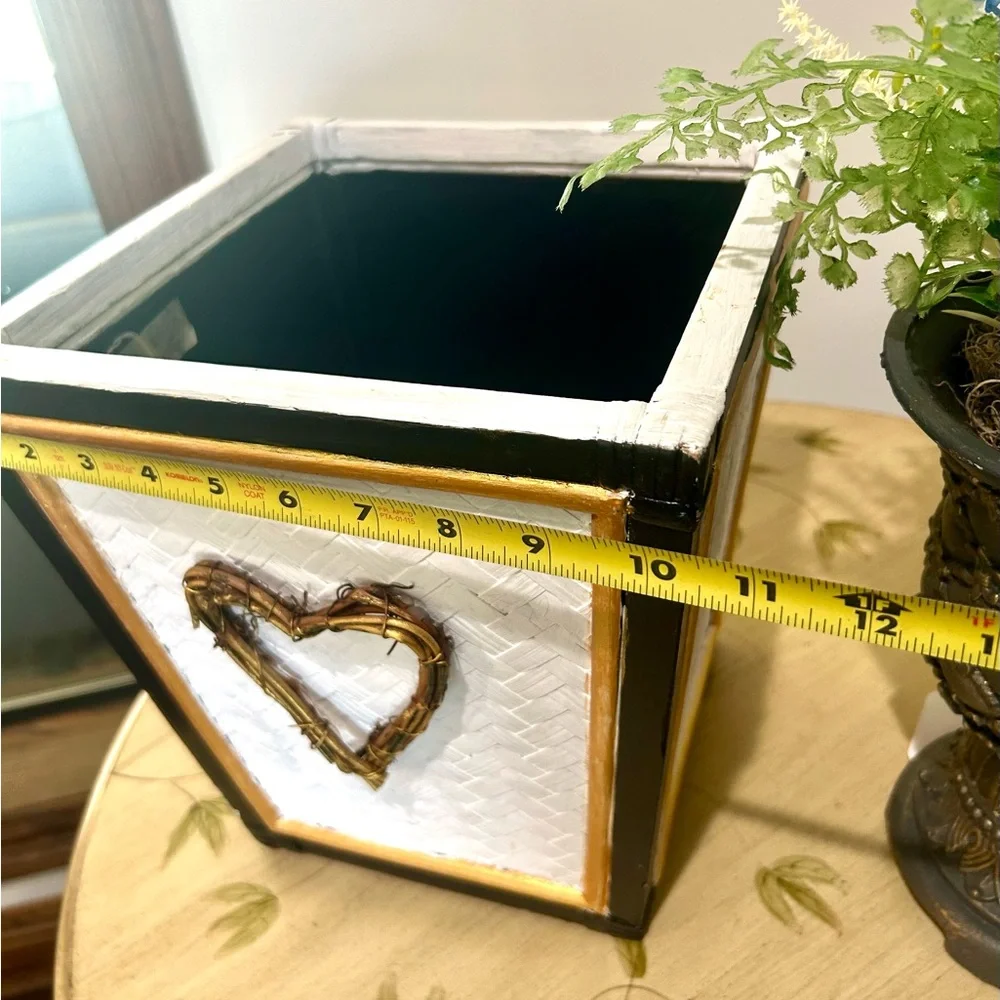 Black White & Gold Wood Indoor or Outdoor Planter or Waste Basket or Storage Bin - Picture 5 of 8